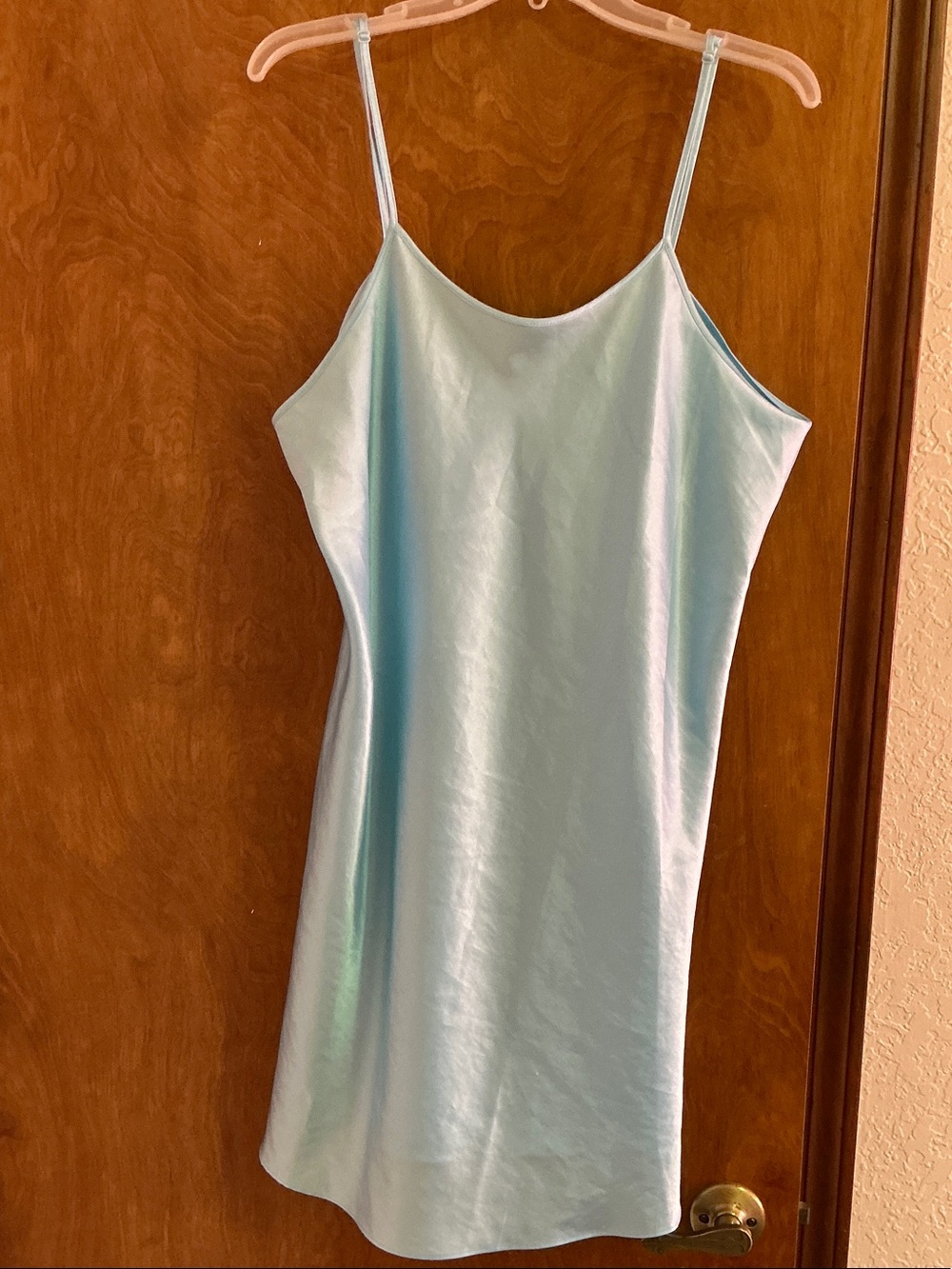Light Blue Satin Slip Cami - Women's Silky Nightwear